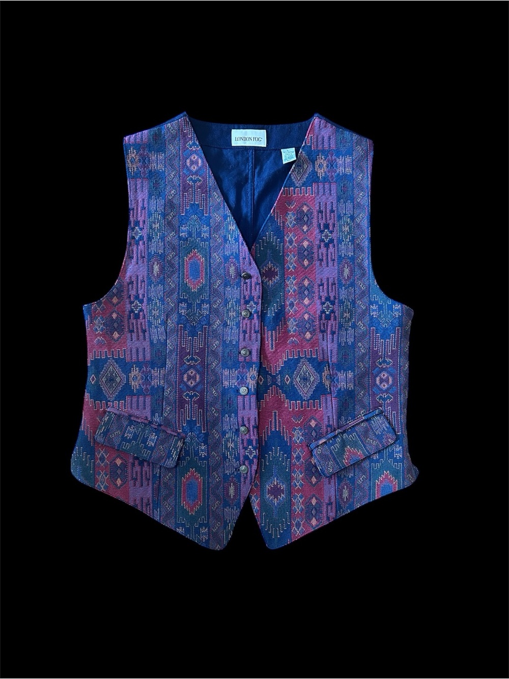 VTG 90’s London Fog Multicolor Southwestern Aztec Tapestry Vest. L